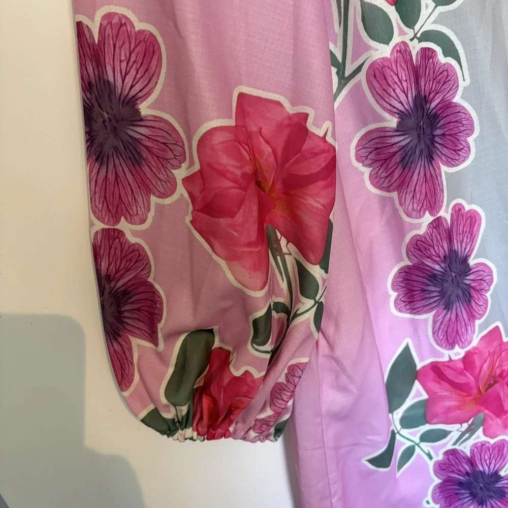 SundayUp Floral Print Linen Blend Maxi‎ Dress Shirt Dress Women's Size S